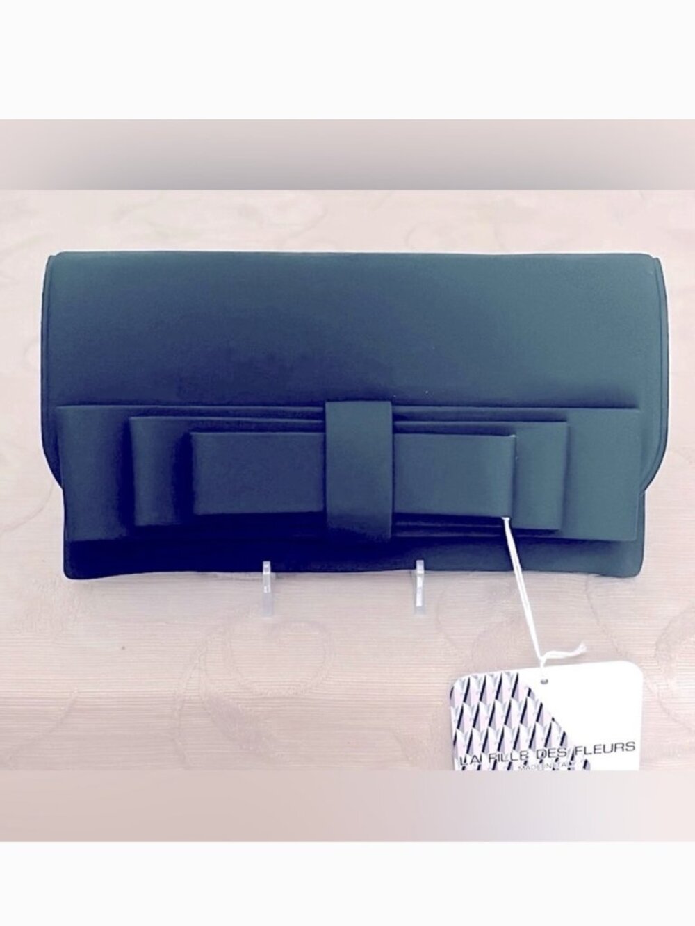NWT - Forest Green - La Fille des Fleurs - Neoprene Bow Clutch Pouch